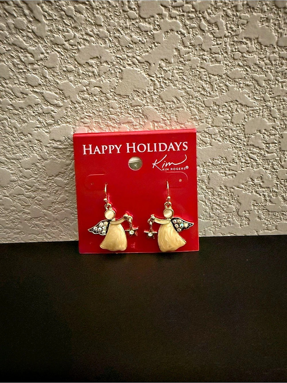 Kim Rogers Holiday Angel Dangle Earrings in Gold & Red Like New